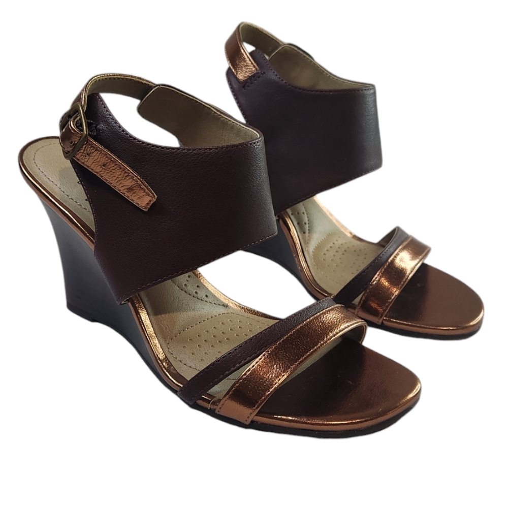 dexflex comfort Metallic Bronze and Dark Brown Wedge Sandals